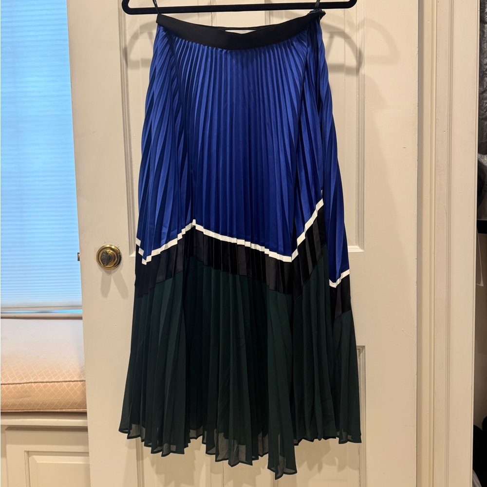 Self-Portrait Blue and Green Pleated Skirt
